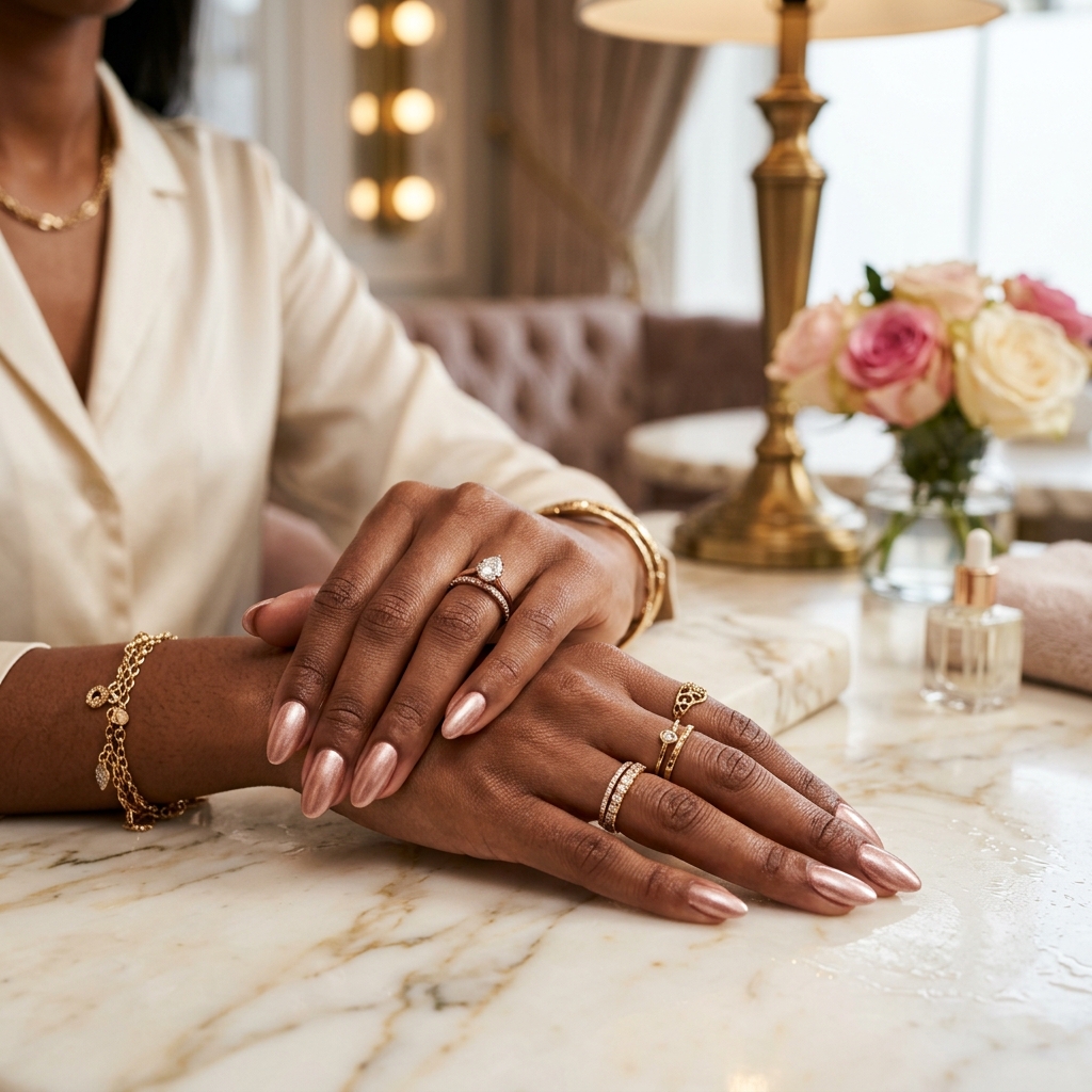 Rose-gold manicure and fine jewelry at Amaya
