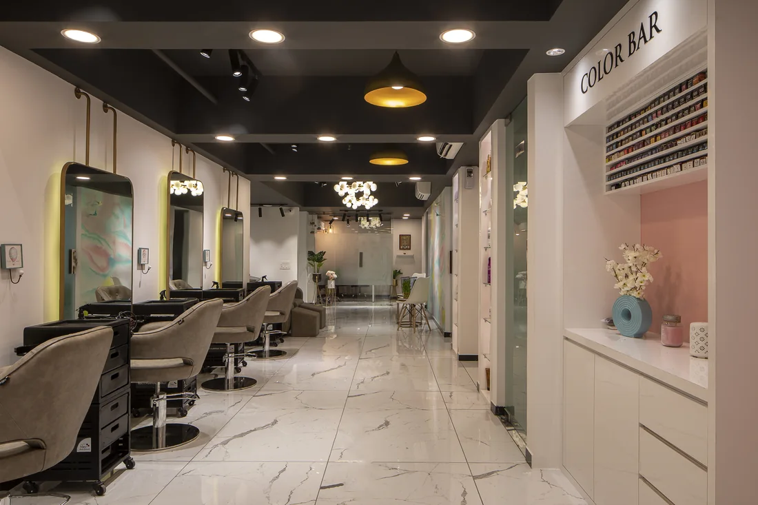 Amaya salon corridor with styling chairs